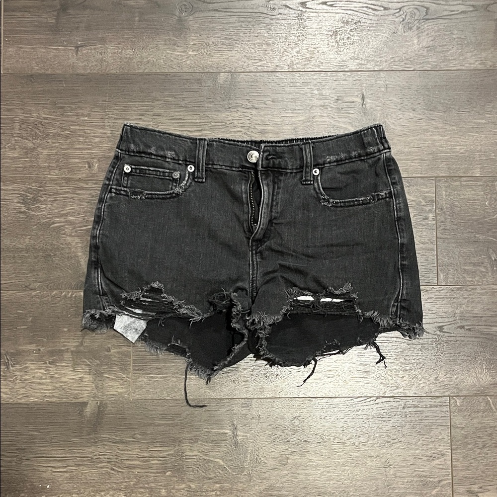Aerie Black Distressed Jean Shorts